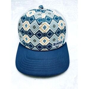 Simms Fishing Products Hat Cap Adult Strap Back Blue White Patterned Trucker